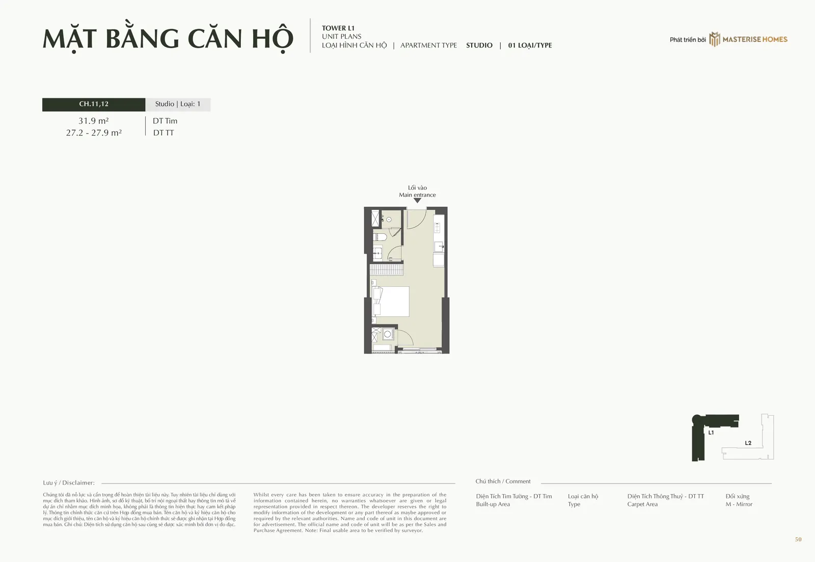 Mặt bằng căn Studio tòa L1
